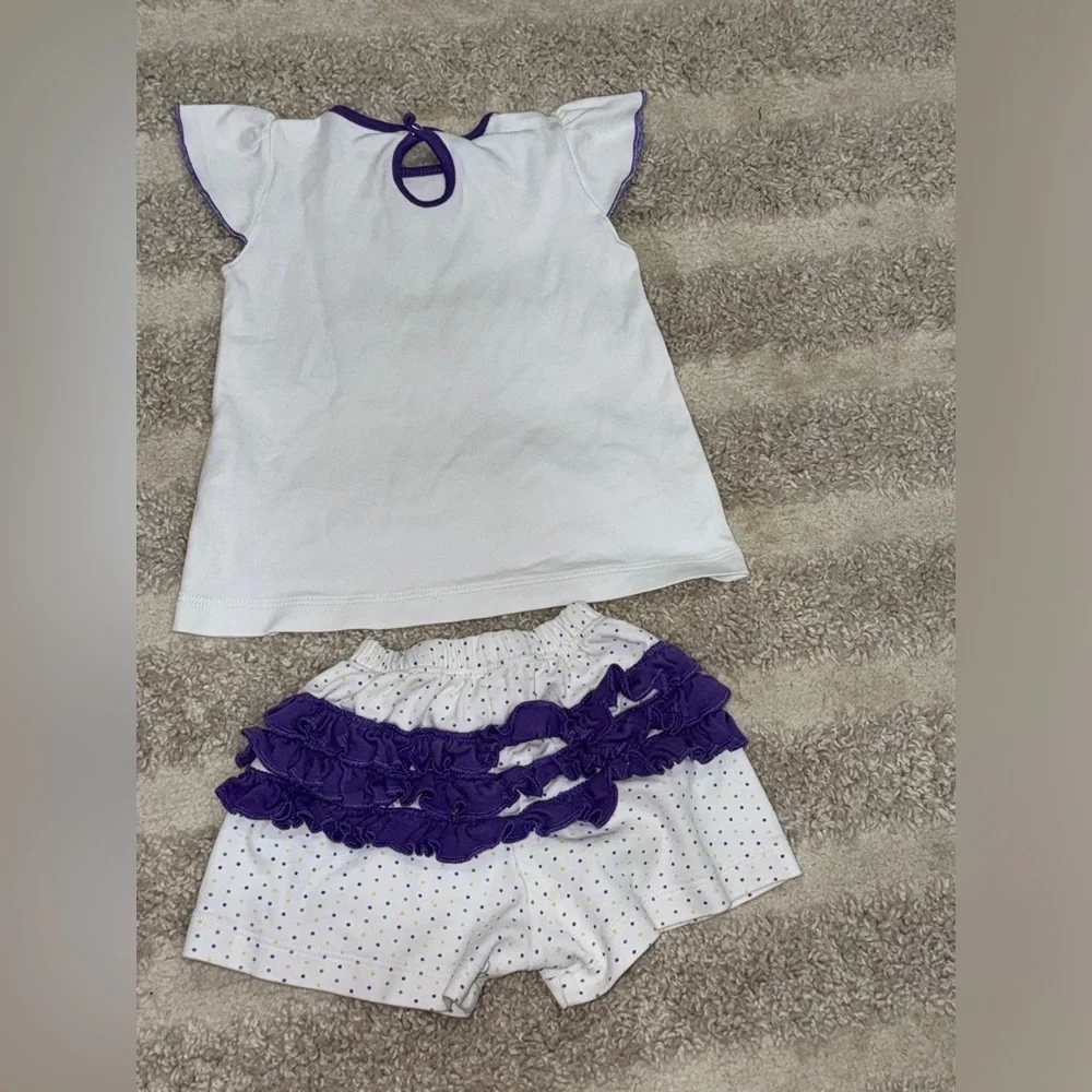 Mardi Gras pima matching set embroidered baby girl ruffles tee smock shorts